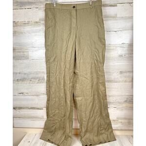 J. Crew Womens L Tall Sage Green Linen Wide Leg Flat Front Casual Pants NEW
